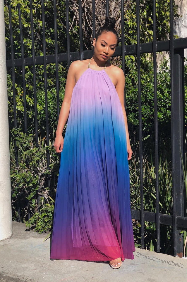 Bohemian Backless Beach Gradient Halter Dress Sai Feel