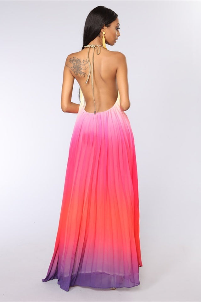 Bohemian Backless Beach Gradient Halter Dress Sai Feel