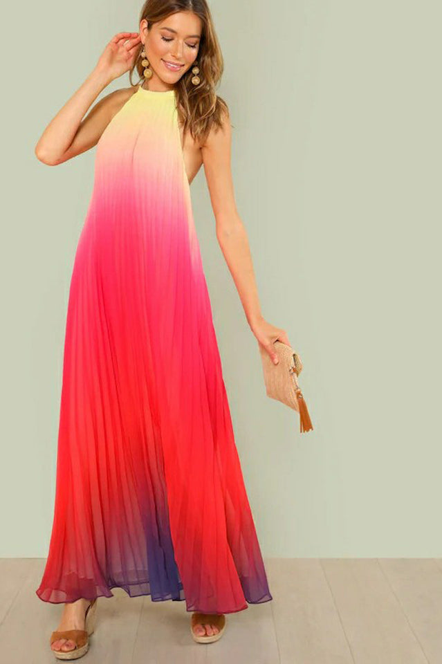 Bohemian Backless Beach Gradient Halter Dress Sai Feel