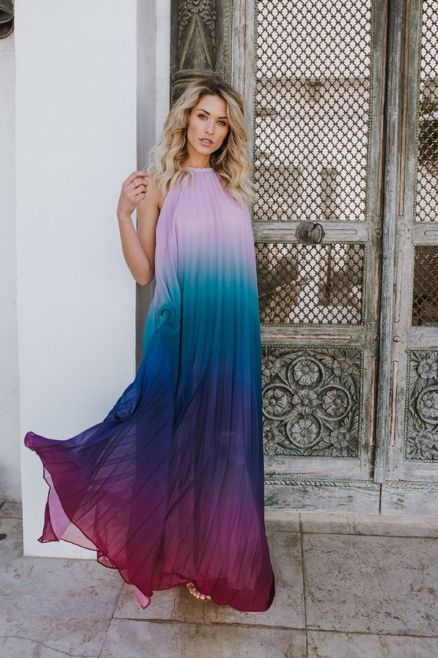 Bohemian Backless Beach Gradient Halter Dress Sai Feel