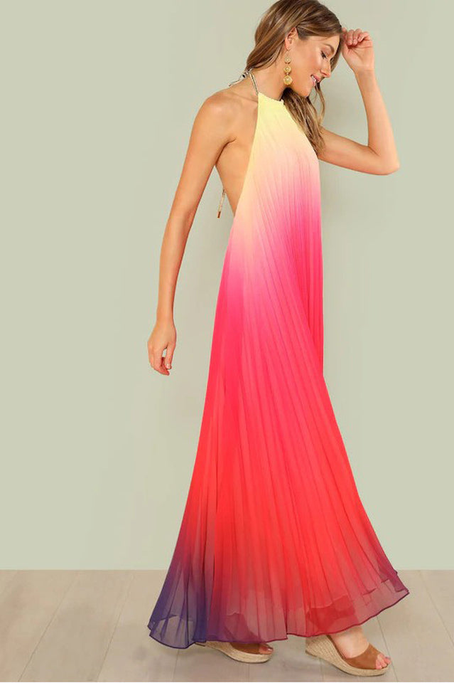 Bohemian Backless Beach Gradient Halter Dress Sai Feel