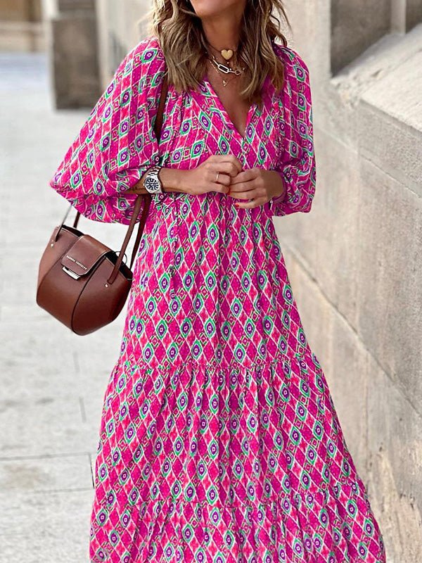 Bohemian Print Short Sleeve Dress Sai Feel