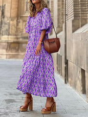 Bohemian Print Short Sleeve Dress Sai Feel