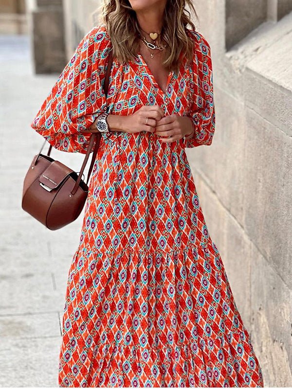 Bohemian Print Short Sleeve Dress Sai Feel