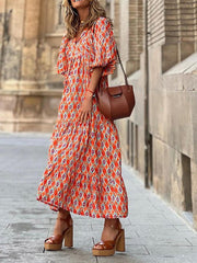 Bohemian Print Short Sleeve Dress Sai Feel