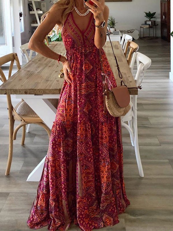 Bohemian Print Sling Sleeveless Dress Sai Feel