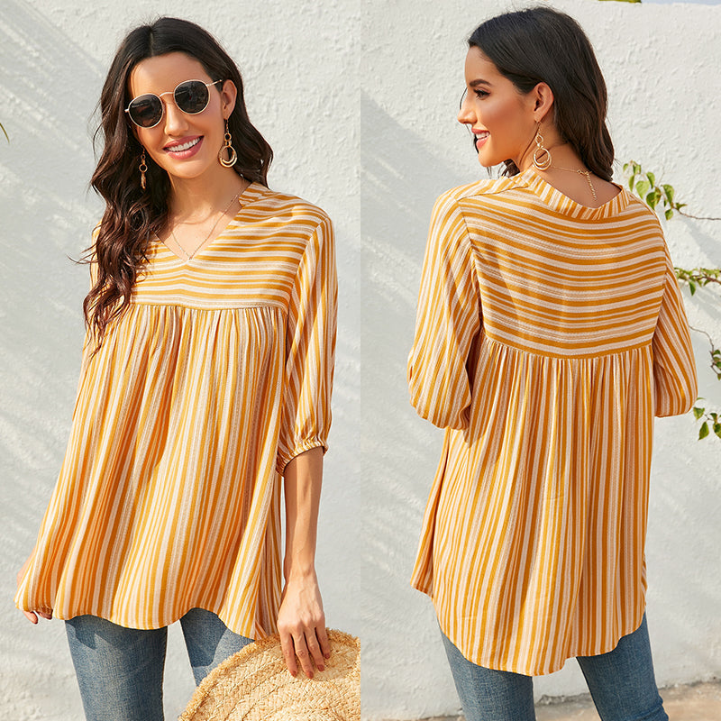 Bohemian Striped Casual T-shirt Sai Feel