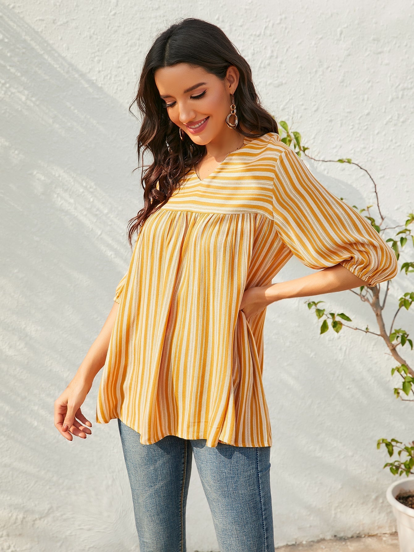 Bohemian Striped Casual T-shirt Sai Feel