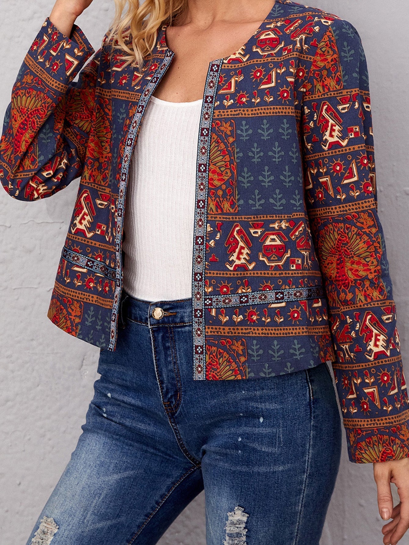 Boho Style Open Front Crop Coat Sai Feel