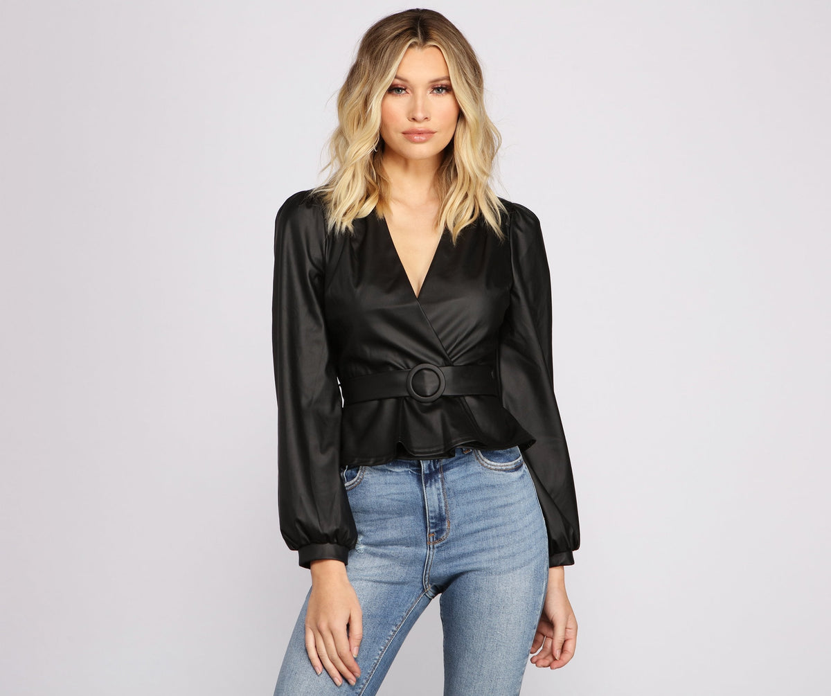 Bold and Belted Faux Leather Top Sai Feel