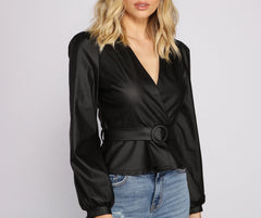 Bold and Belted Faux Leather Top Sai Feel