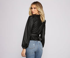 Bold and Belted Faux Leather Top Sai Feel