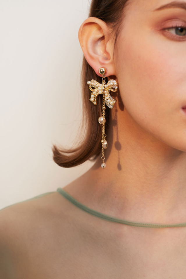 Bow Shape Drop Earrings Sai Feel