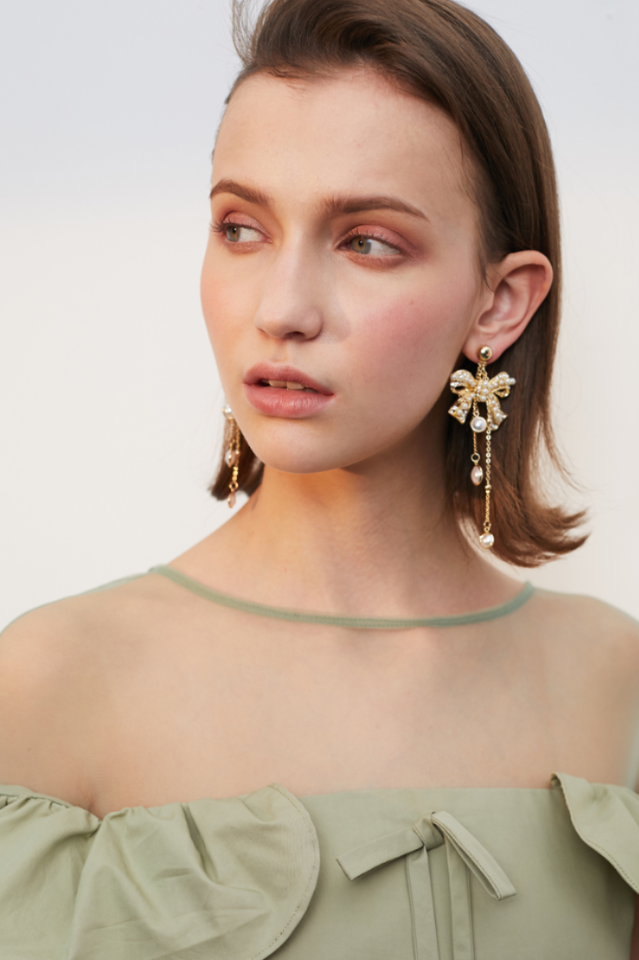 Bow Shape Drop Earrings Sai Feel