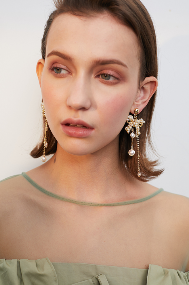 Bow Shape Drop Earrings Sai Feel