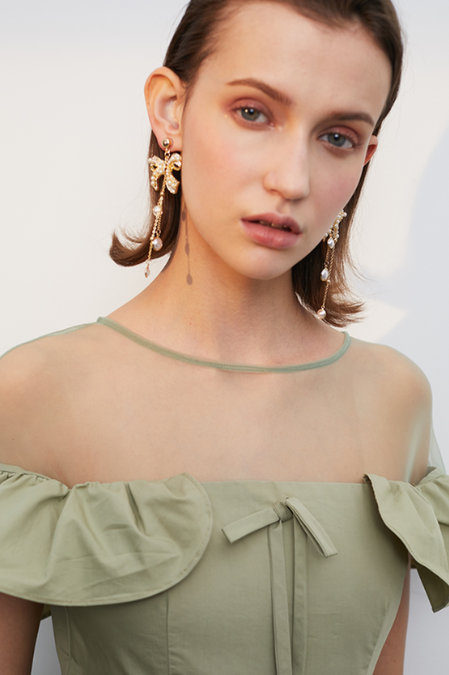 Bow Shape Drop Earrings Sai Feel