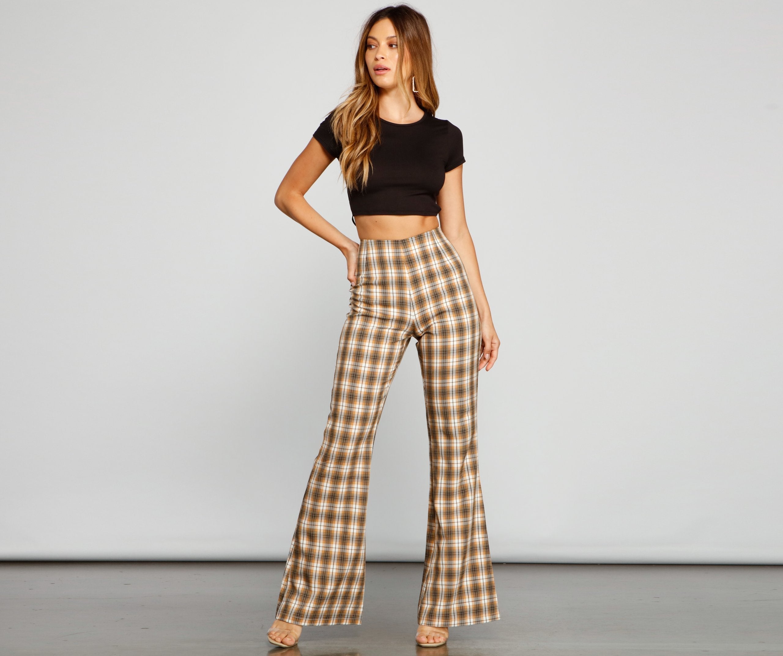 Bring The Flare Plaid Pants Sai Feel