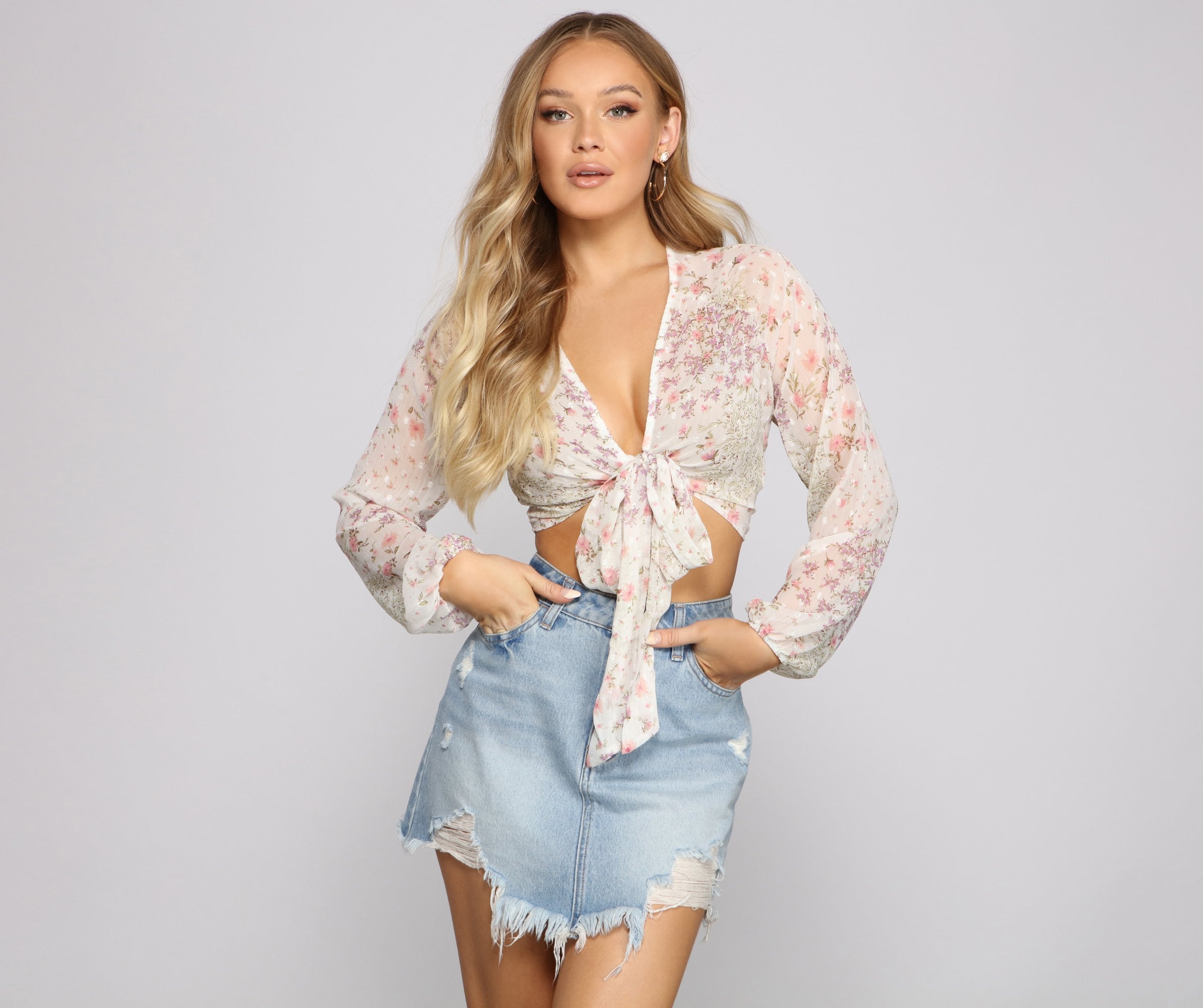 Brunch Ready Floral Tie-Front Top Sai Feel