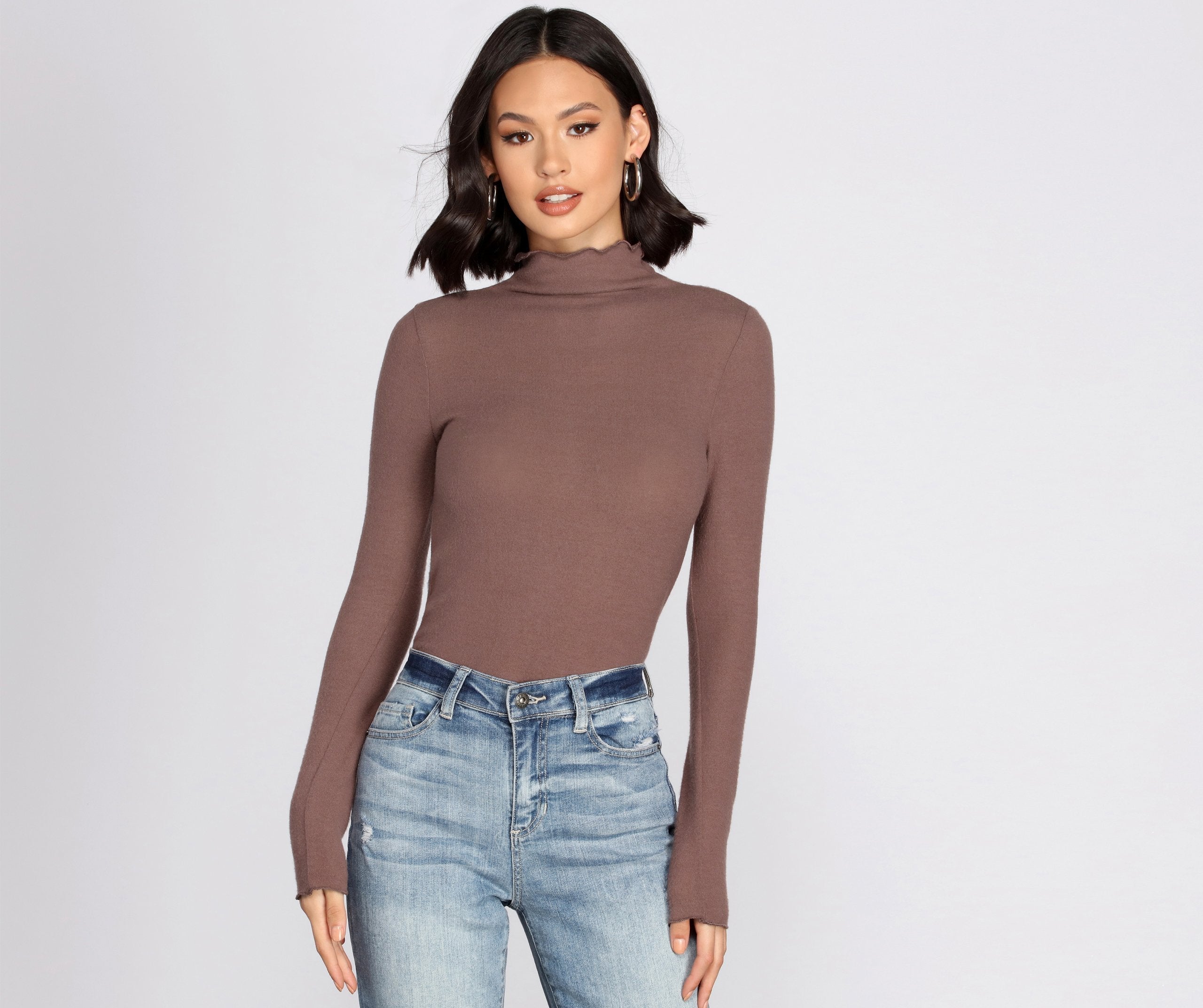 Brushed Knit Mock Neck Top Sai Feel