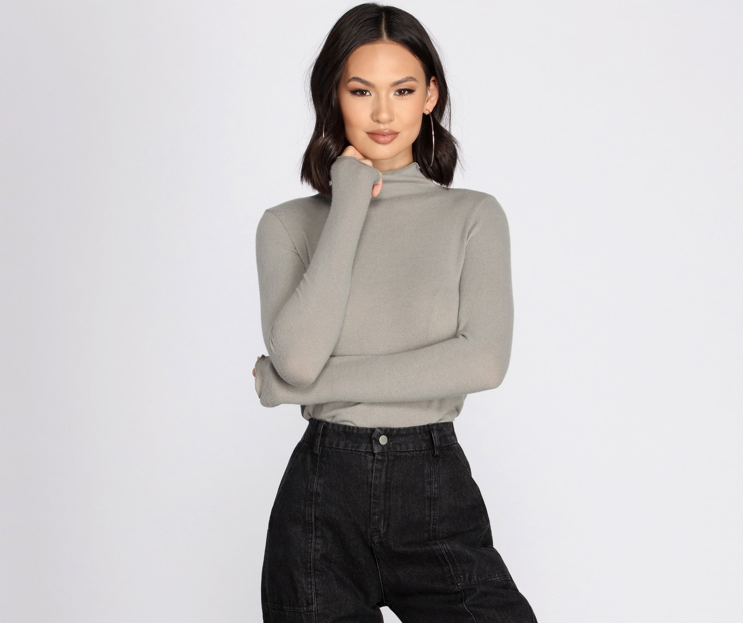 Brushed Knit Mock Neck Top Sai Feel