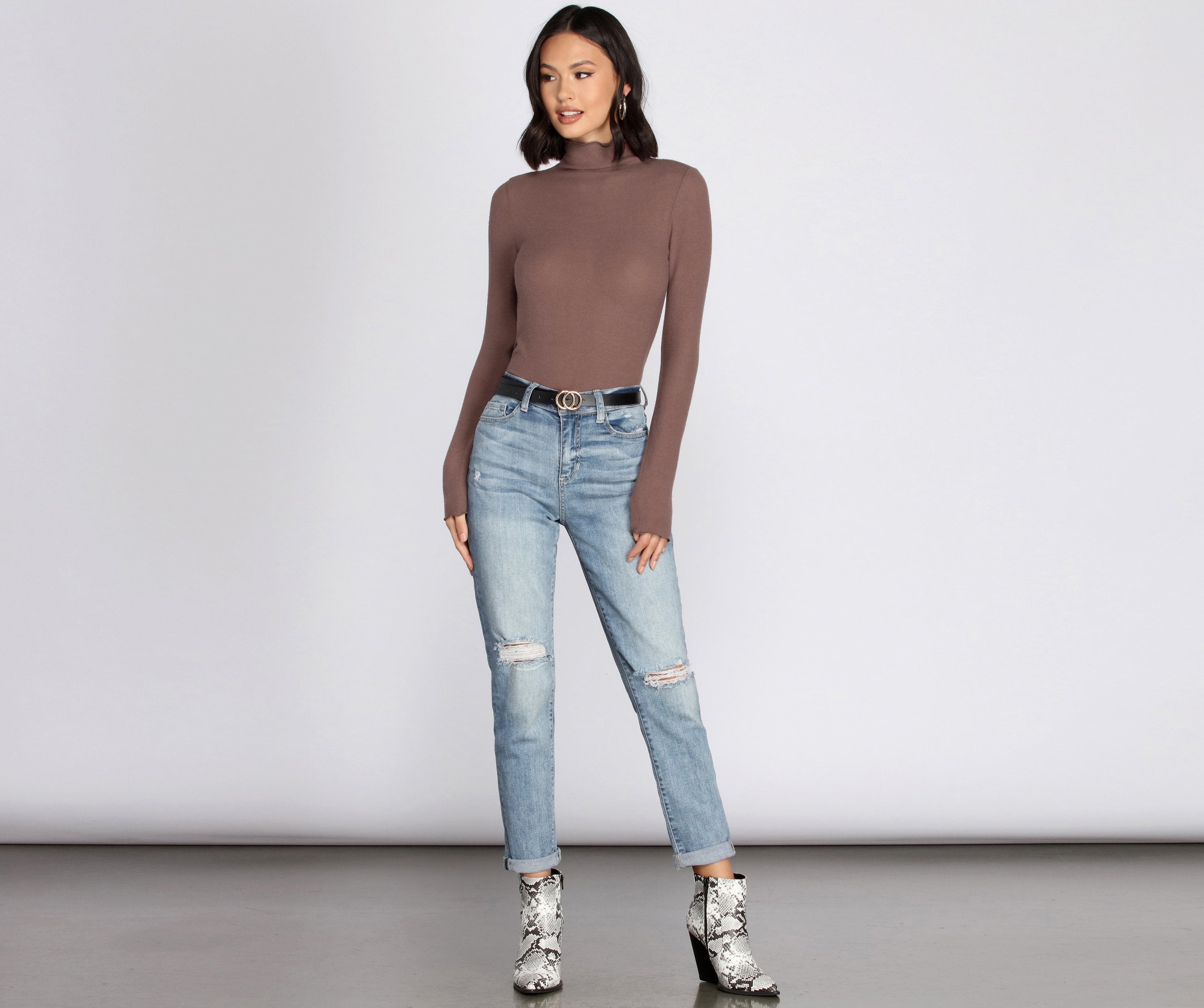 Brushed Knit Mock Neck Top Sai Feel