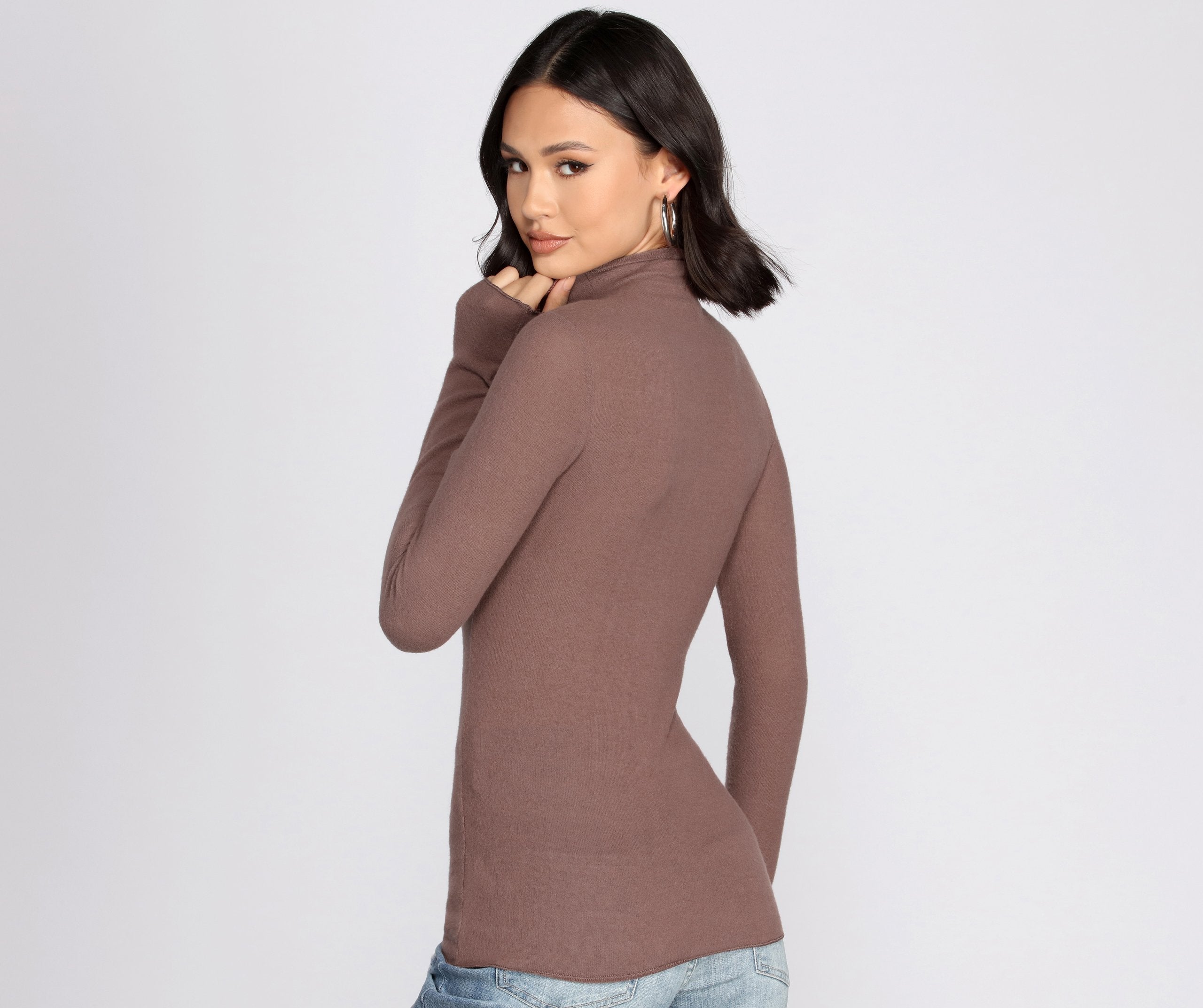 Brushed Knit Mock Neck Top Sai Feel