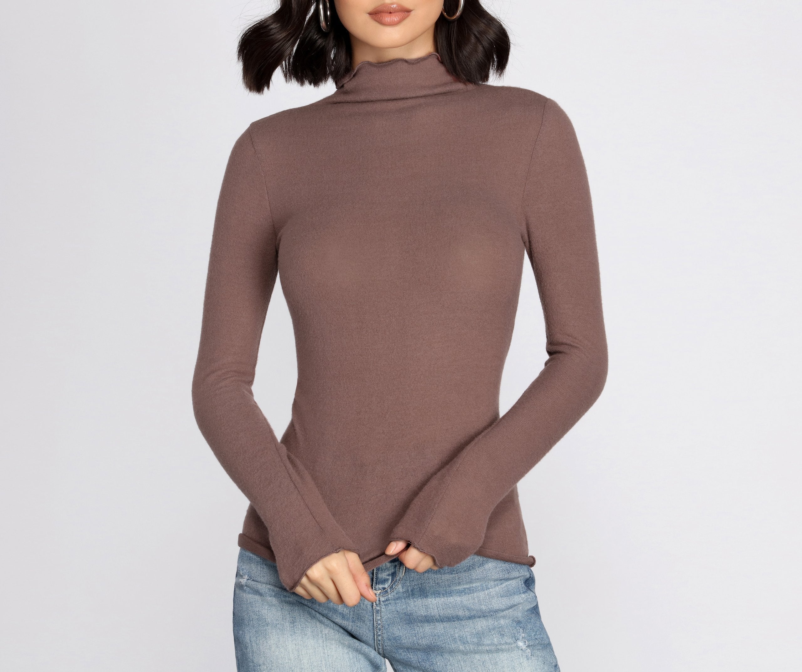 Brushed Knit Mock Neck Top Sai Feel