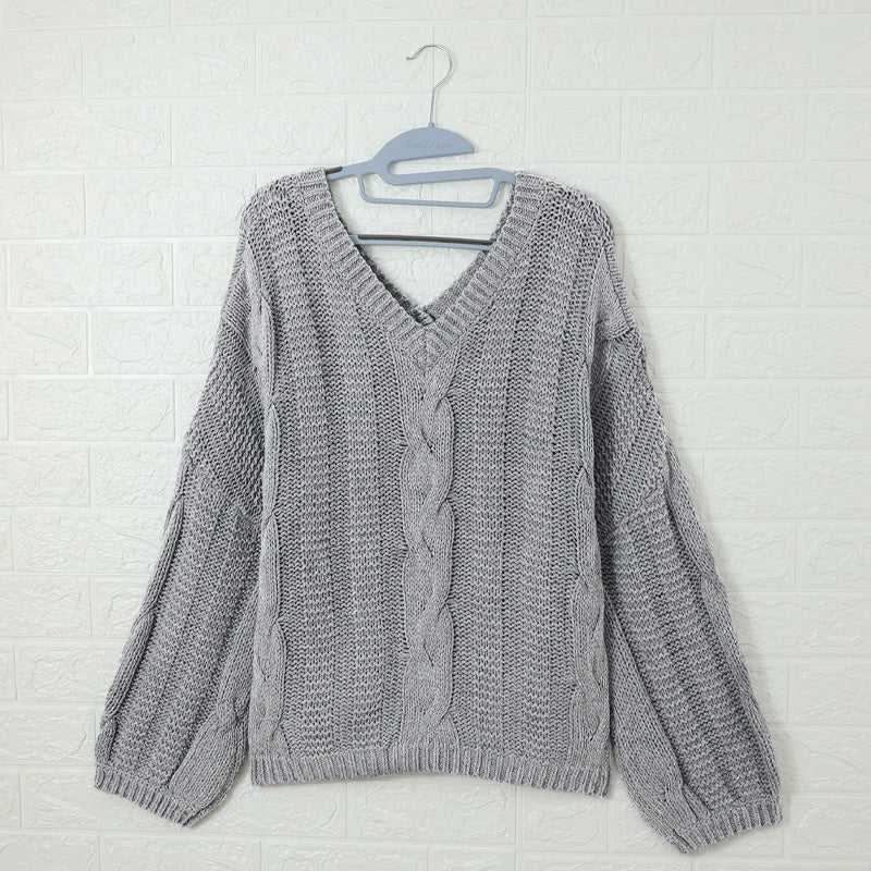 Bubblegum V-Neck Braided Knit Sweater Sai Feel