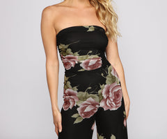 Budding Romance Strapless Floral Jumpsuit Sai Feel