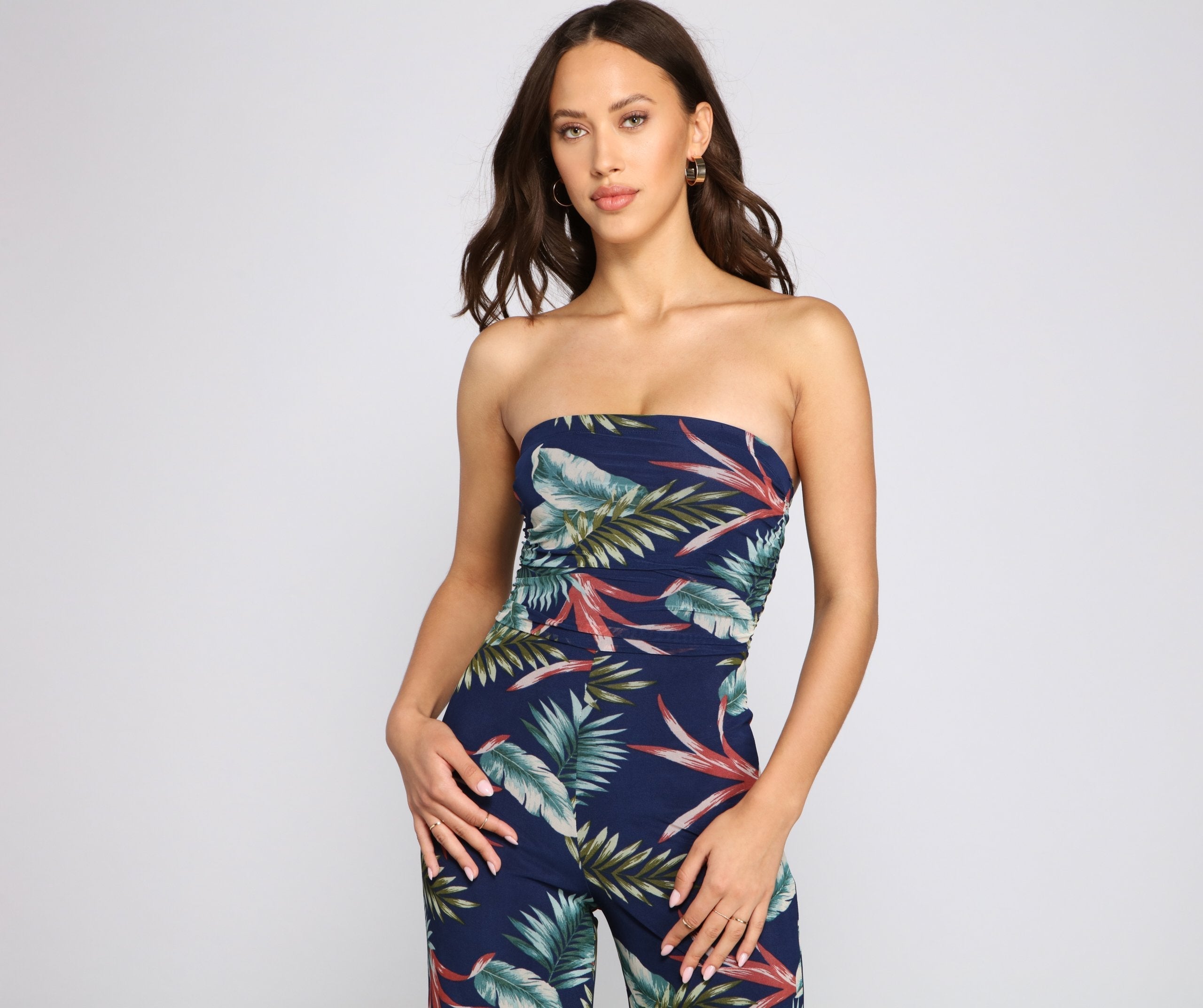 Budding Romance Strapless Floral Jumpsuit Sai Feel