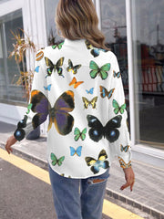 Butterfly Crane Print Button Up Blouse Sai Feel