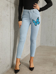 Butterfly Print High Stretch Skinny Jeans Sai Feel