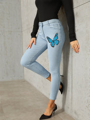 Butterfly Print High Stretch Skinny Jeans Sai Feel