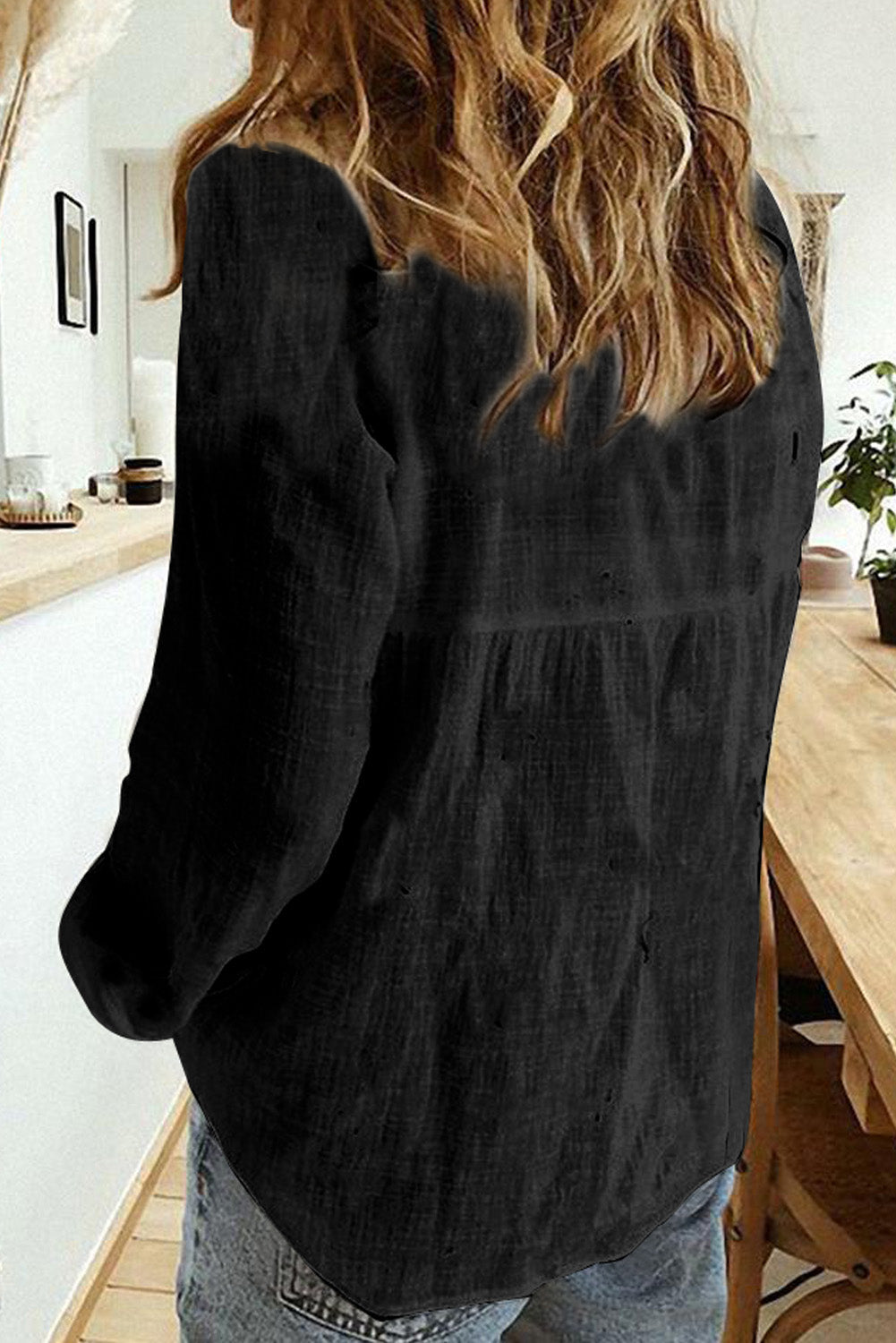 Button Down Shirt Long Sleeve Loose Lightweight Solid Color Blouse Top Sai Feel