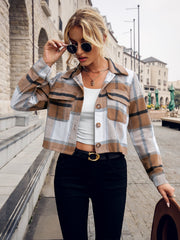 Button Front Drop Shoulder Buffalo Plaid Jacket Sai Feel