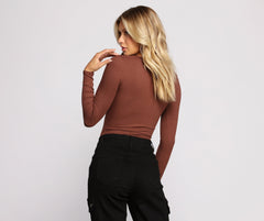 Button-Front Ribbed Knit Henley Top Sai Feel