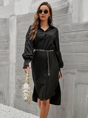 Button Through Flap Detail Split Hem Shirt Dress Sai Feel