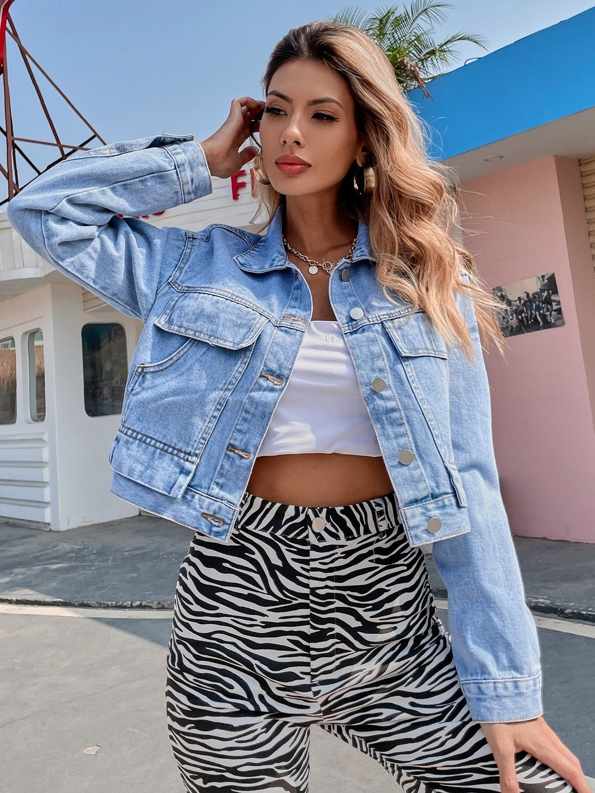 Button Up Crop Denim Jacket Sai Feel