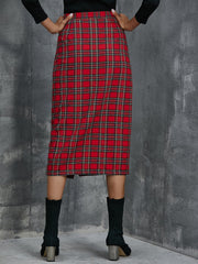 Button Up Plaid Midi Bodycon Skirt Sai Feel