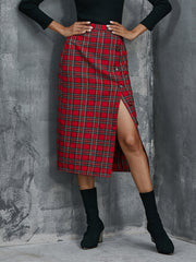 Button Up Plaid Midi Bodycon Skirt Sai Feel