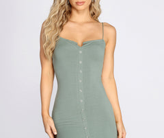 Button Up Ribbed Mini Dress Sai Feel