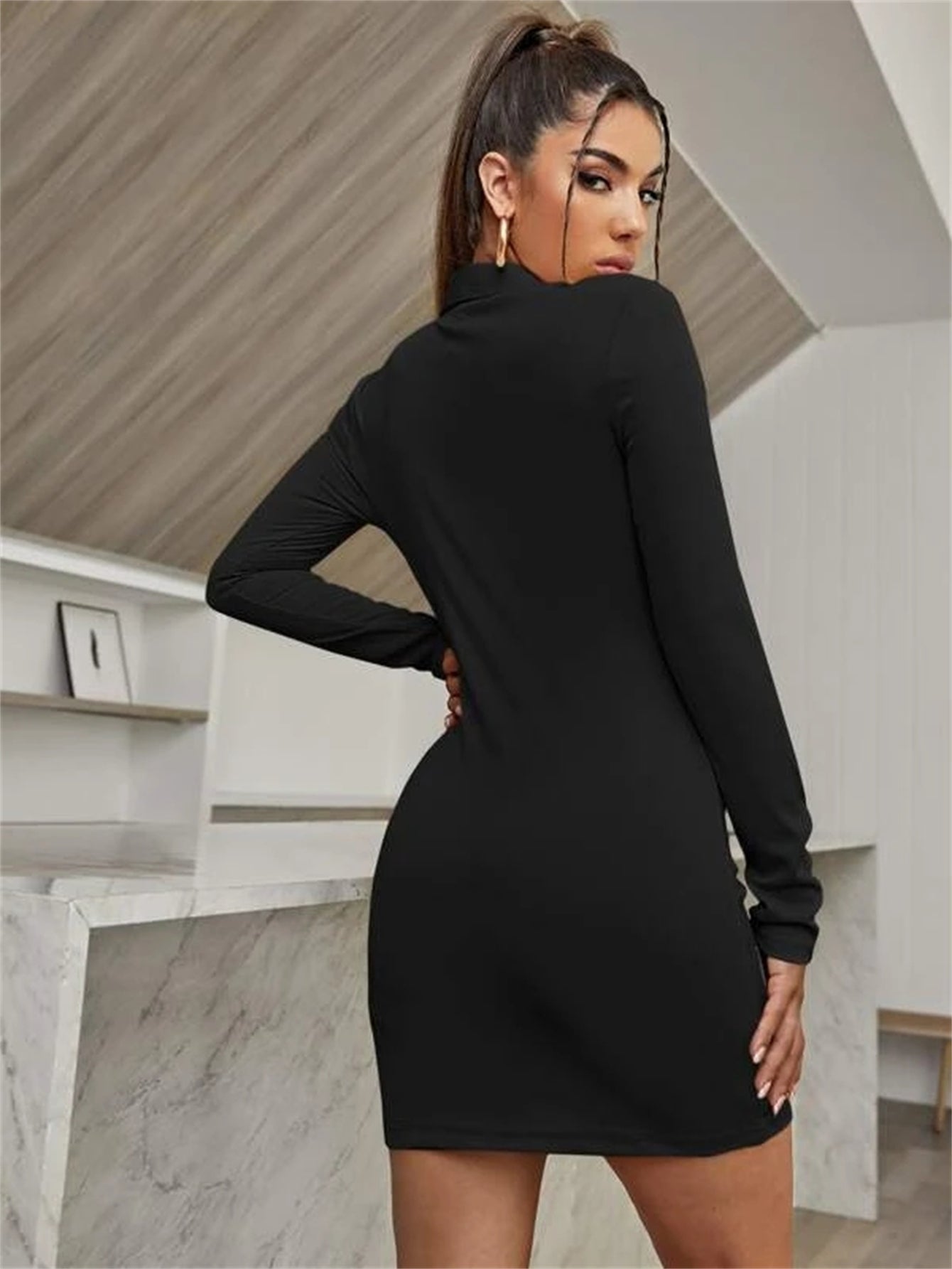 Button Up Ruched Bodycon Dress Sai Feel