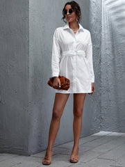 Button Up Shirt Dress With O-Ring Belt Sai Feel