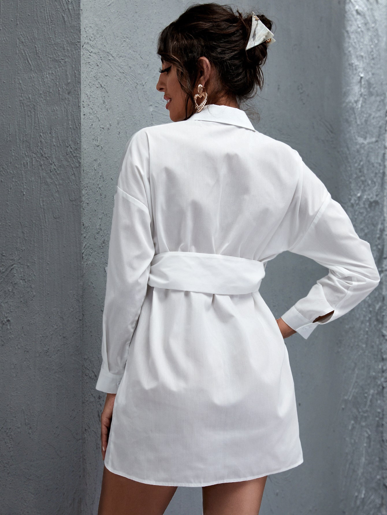 Button Up Shirt Dress With O-Ring Belt Sai Feel