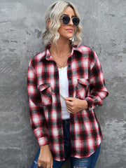 Buttons Pocketed Plaid Shacket Sai Feel