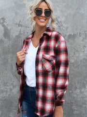 Buttons Pocketed Plaid Shacket Sai Feel