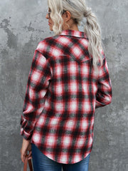 Buttons Pocketed Plaid Shacket Sai Feel