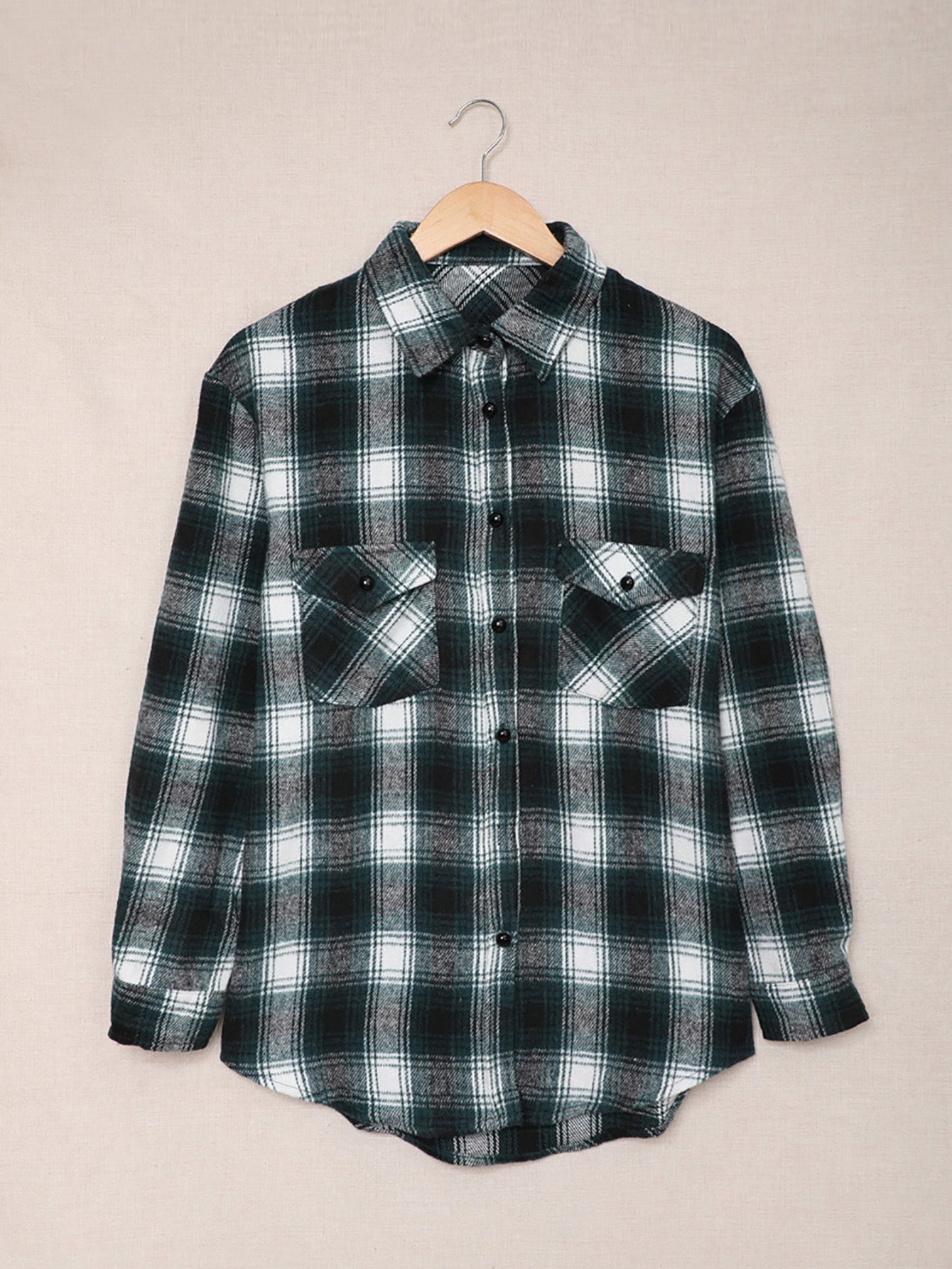 Buttons Pocketed Plaid Shacket Sai Feel