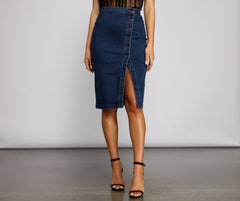 By Your Side Button Down Denim Skirt Sai Feel