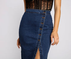 By Your Side Button Down Denim Skirt Sai Feel